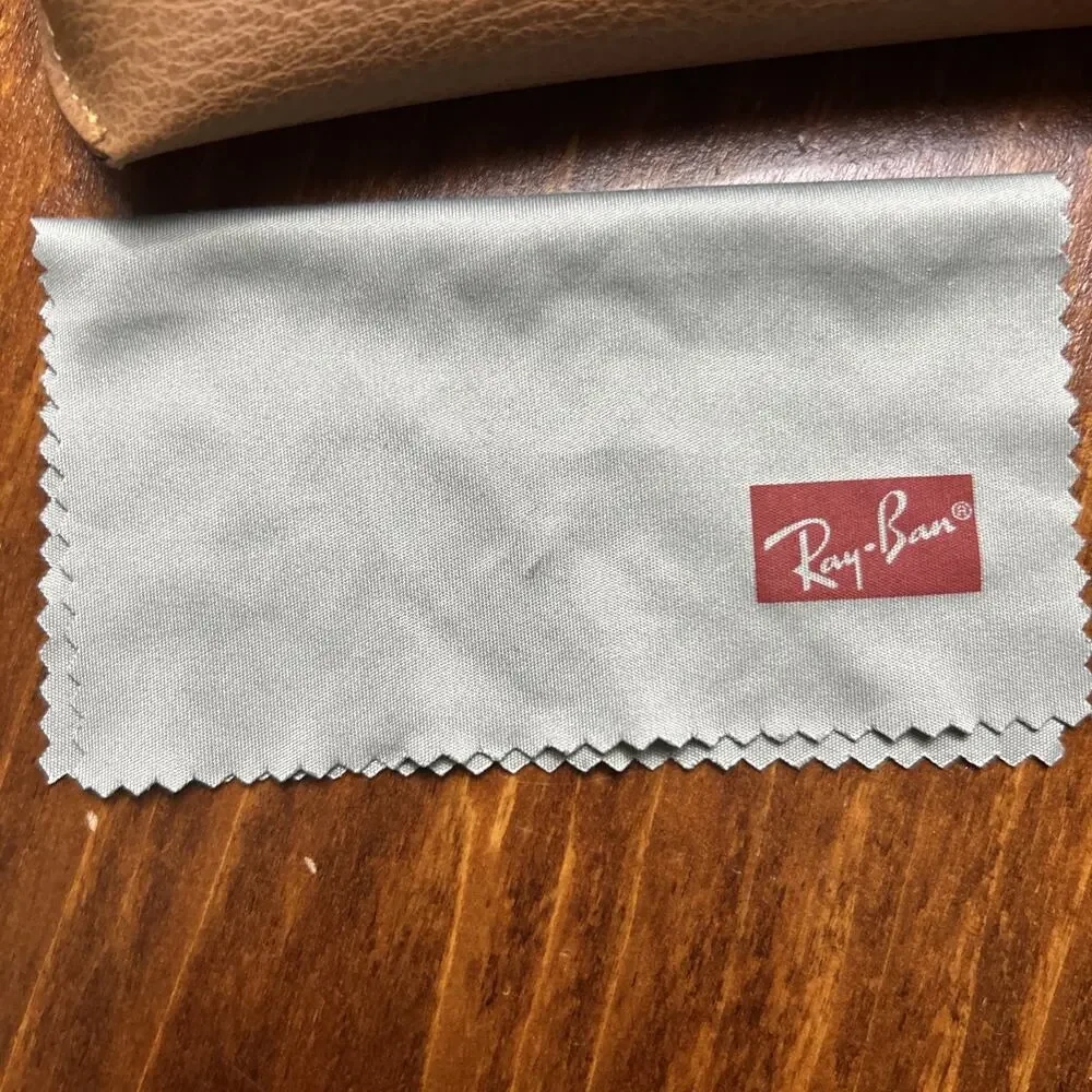 Ray-Ban Tan Leather Eyeglass Case w/ Black Emblem & Snap Close w/Cleaning Cloth